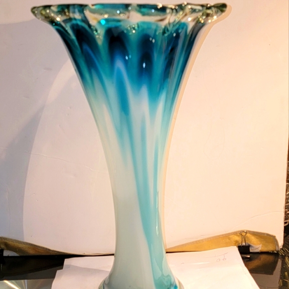 Beautiful Vintage Aqua Blue Glass French Mid-Century Vase 15" Tall - Picture 2 of 9